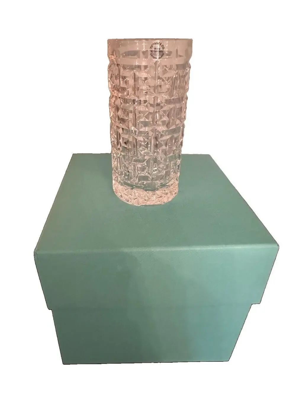 ⁠Tiffany & Co Crystal Glass Tumblers (2) Made in Germany Geometric Cut w/ Box⁠
